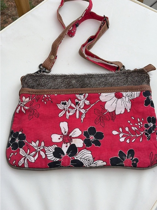 Myra Bag Handbags - Myra Bag Red Floral Crossbody with Fur Accent
